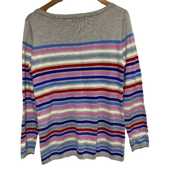 Talbots Sweater Womens M Gray Multicolor Stripe‎ Button Long Sleeve Pullover Top - Picture 8 of 10
